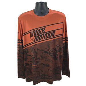 Under Armour Fishing Jersey Long Sleeve Shirt Mens Large Orange Heatgear Loose